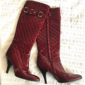 Red/Burgundy Burberry Patent Quilted leather boots